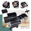 Wasserrhythm Rolling Makeup Train Case Cosmetic Travel Cart 4 Tray Sliding Rail Removable Middle Layer Makeup Cart with 360 wheels Large Storage Cosmetic Trolley Salon Barber Case Trunk, Black view 4