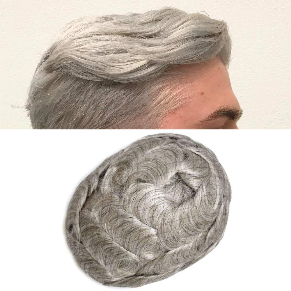 US Full lace Toupee For Men 100% European Real Human hair wigs for Men Hair relacement system Various Color-Density-Size Men Hairpieces Breathable Swiss lace Mens toupee Bleached Knots Natural Hairline Men Hair Units US Stock. (8x10''-100% Light Med-