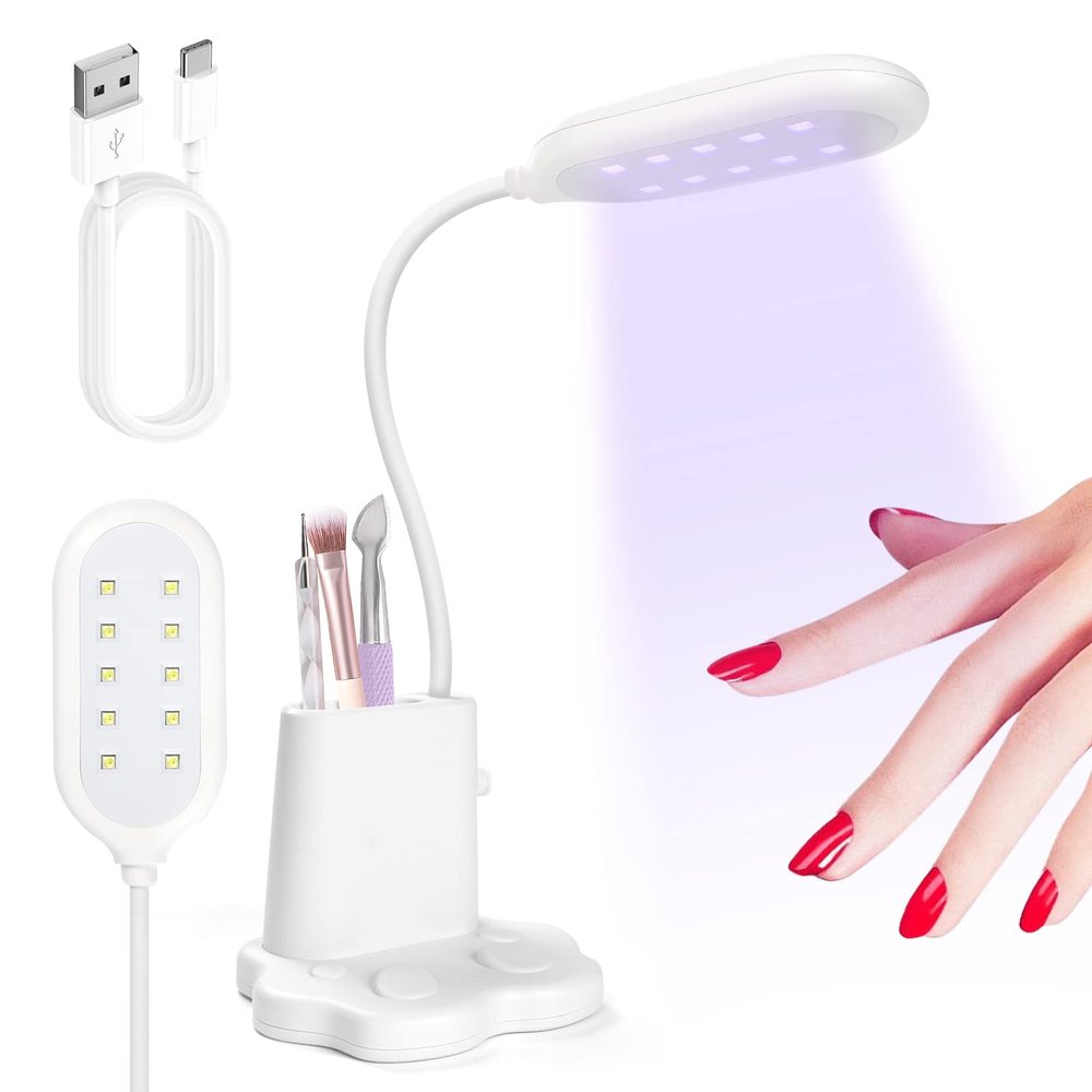 Saviland Goose Neck U V Nail Lamp: Flash Cure LED Nail Lamp 360 Rotatable Hands-Free 2-in-1 Gel Polish Curing Nail Lights with Nail Brush Holder Nail Art Nail Salon Manicure Home DIY