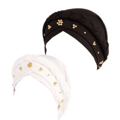 2 Pieces African Turban Wrap Cap for Women Bonnet Beanie Cap Twisted Braid Head Wraps Headscarf