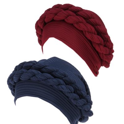 2 Pieces African Turban Wrap Cap for Women Bonnet Beanie Cap Twisted Braid Head Wraps Headscarf