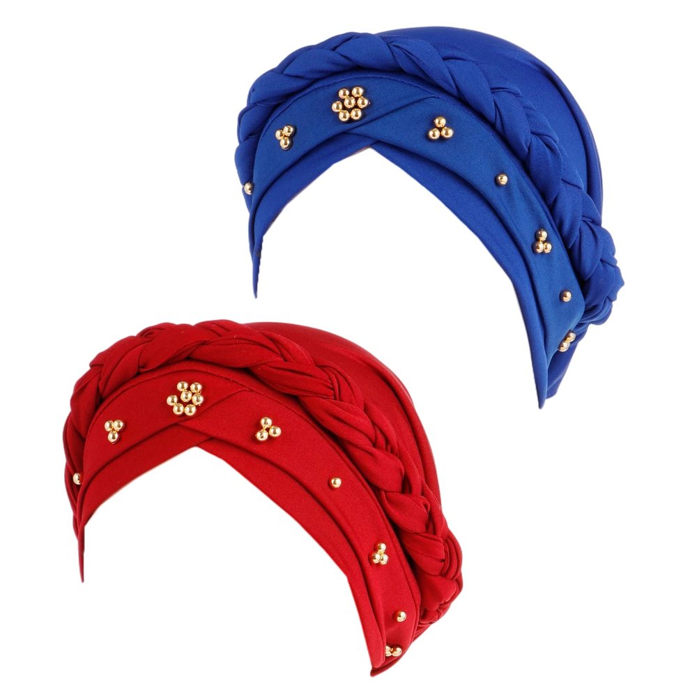 2 Pieces African Turban Wrap Cap for Women Bonnet Beanie Cap Twisted Braid Head Wraps Headscarf