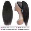 Adette 12 Inch Kinky Straight Human Hair Ponytail Glueless Drawstring Ponytails Extension Yaki Straight Clip in Hair Extensions for Black Women Natural Black Remy Hair view 3