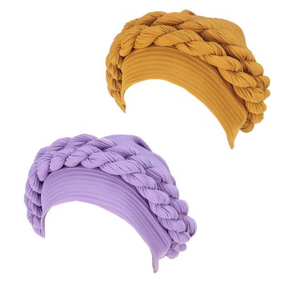 2 Pieces African Turban Wrap Cap for Women Bonnet Beanie Cap Twisted Braid Head Wraps Headscarf