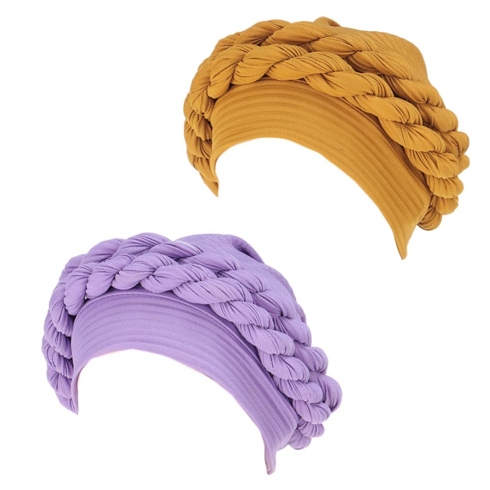 2 Pieces African Turban Wrap Cap for Women Bonnet Beanie Cap Twisted Braid Head Wraps Headscarf