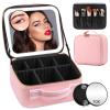 Jadazror Makeup Case with Mirror and Lights, Travel Makeup Bag with Lighted Mirror, Make up Case with LED Mirror & Adjustable Dividers, Portable Cosmetic Organizer Bag Gift for Women(Pink) view 1