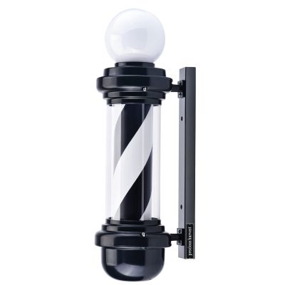 precious harvest 26.8 Inch Barber Pole - LED Rotating Light Fixture with Upper Globe Luminous, Black & White Classic Wall-Mounted Sign for Hair Salon/Barbershop