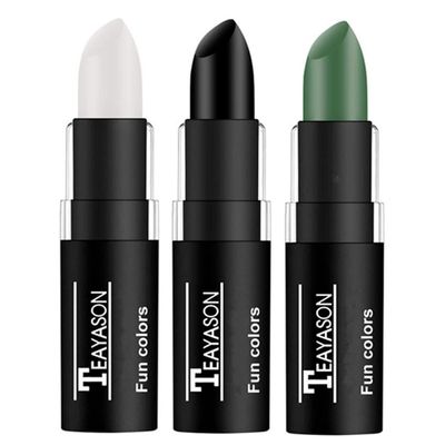 Go Ho 3 PCS Clown White Black Cream-Blendable Sticks,Waterproof Green Face Body Paint Professional SFX Makeup,Safe Facepaint Nose&Lip Smacking for Festival Halloween Makeup(White+Black+Green)