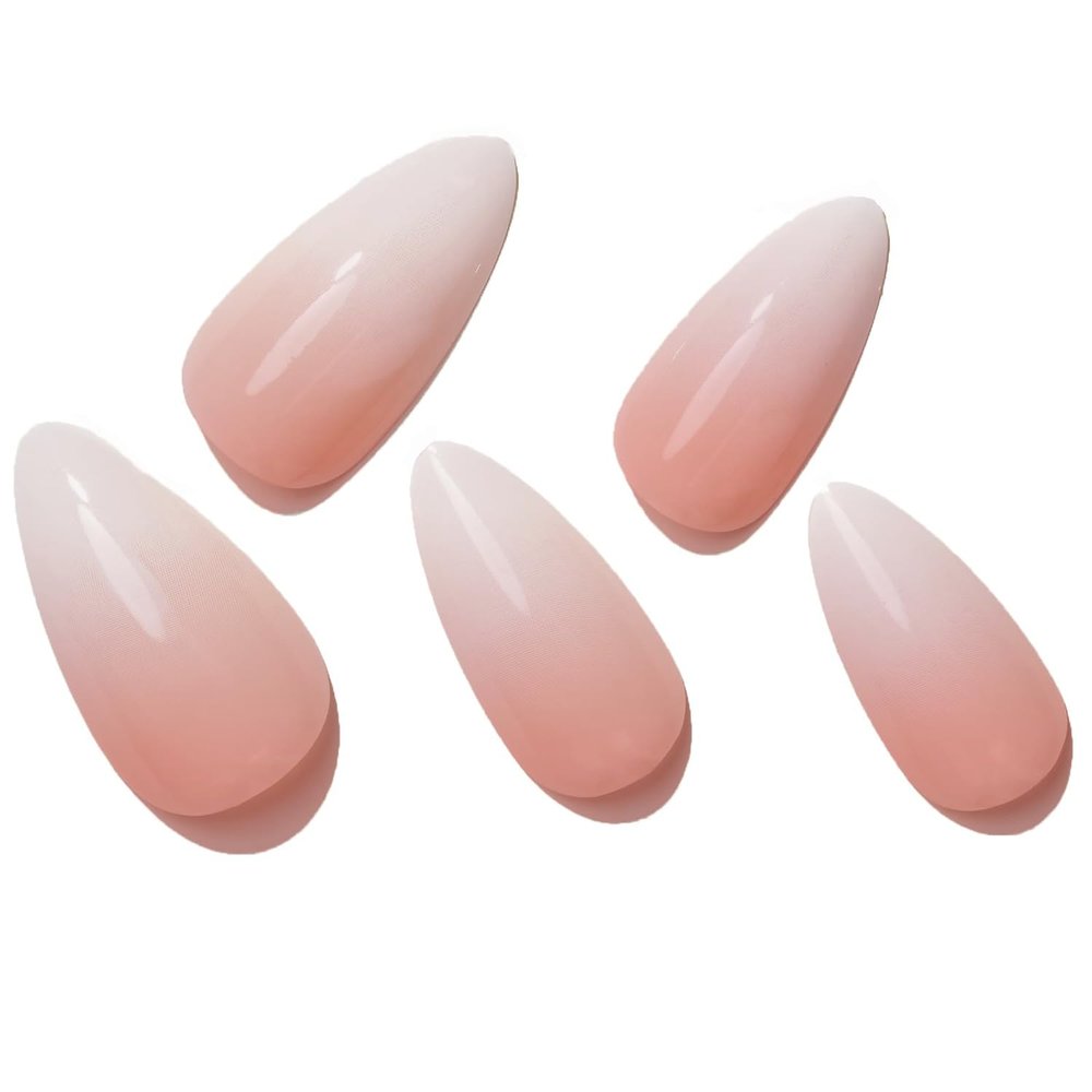 GLAMERMAID Press on Nails Medium Almond, Short Stiletto, Fake Nails Kit, with Glue, Ombre Pink White, French Tip, Brush, Crush, Easy Apply, Acrylic, Fake Nails, for Women, Reusable, Comfort-Fit