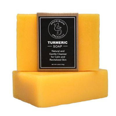 Amphibian Organics Turmeric Soap - All Natural Gentle Cleanser for All Skin Types. No Stain Face & Body Cleanser for Men, Women & Teens.
