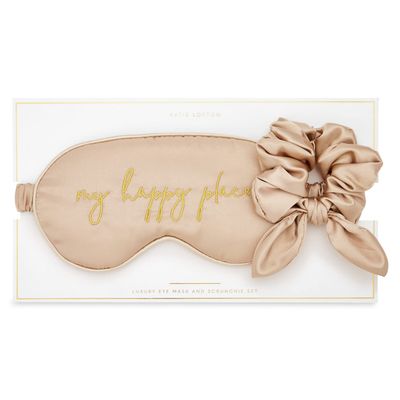 Katie Loxton My Happy Place Silky Scrunchie & Eye Mask 2 Piece Set Gold