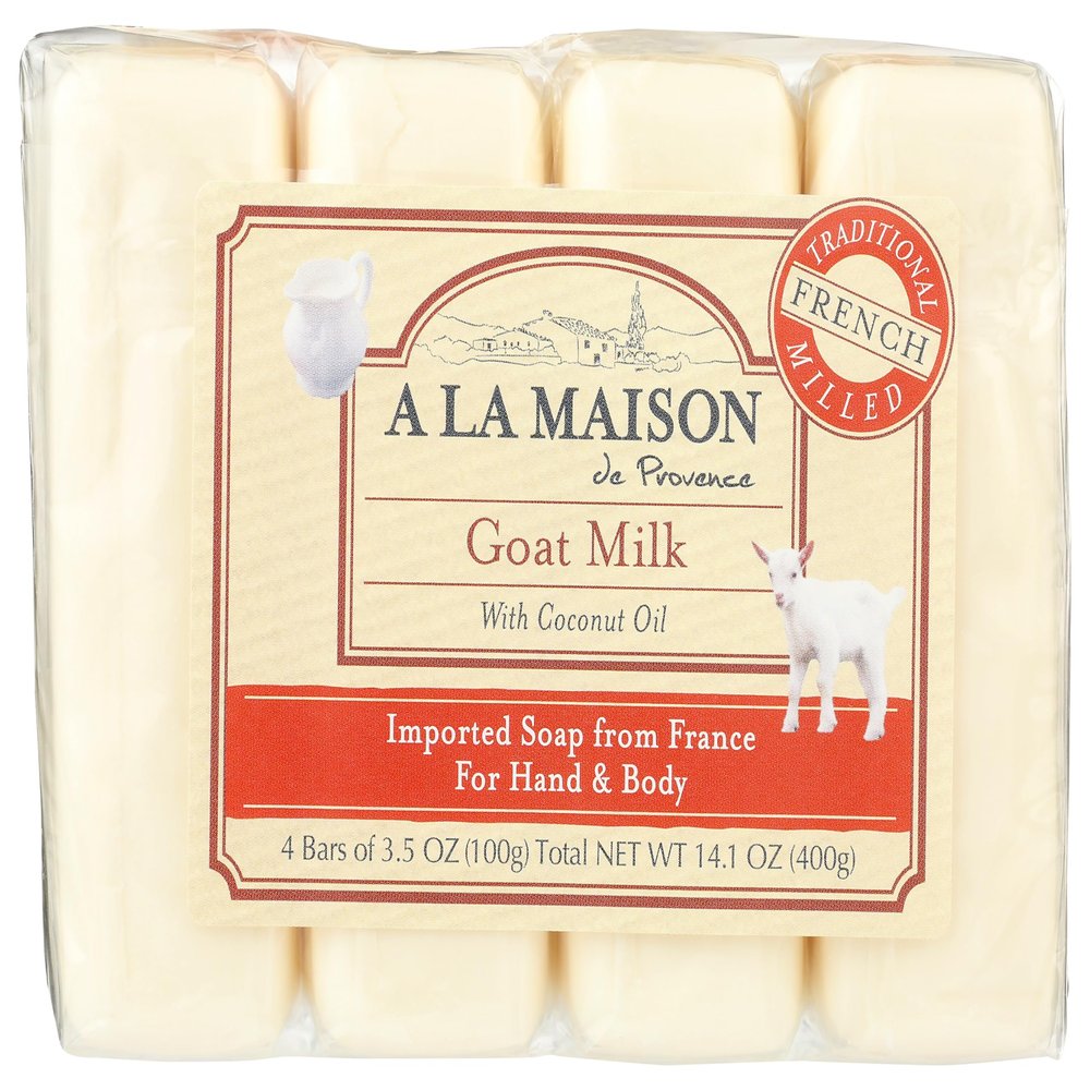A LA MAISON Goat Milk Bar Soap - Triple French Milled Unscented Natural Moisturizing Hand Soap Bar (4 Bars of Soap, 3.5 oz)