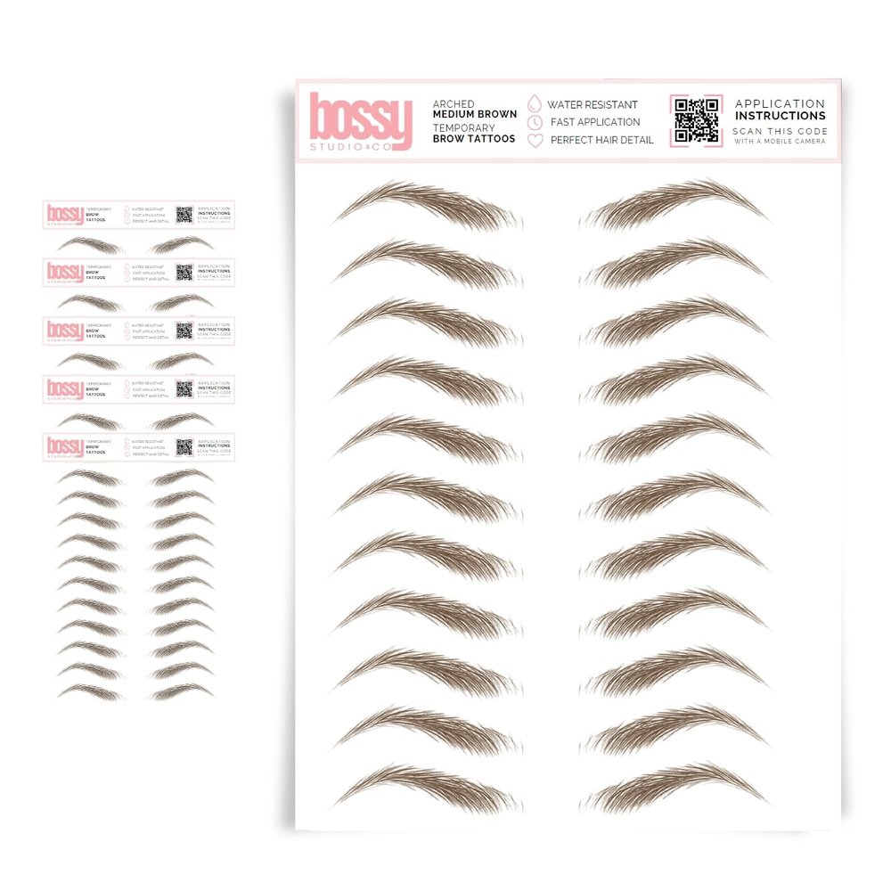 5 Pack Temporary Eyebrow Tattoos Waterproof Eyebrow Stickers, False Tattoos Hair Like Peel Off Instant Transfer Brows For Women And Men | Natural Strokes, Shaping (arched, medium brown)