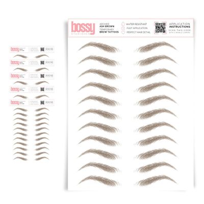 Brows by Bossy 5 Pack Temporary Eyebrow Tattoos Waterproof Eyebrow Stickers, False Tattoos Hair Like Peel Off Instant Transfer Brows For Women And Men | Natural Strokes, Shaping (arched, ash brown)