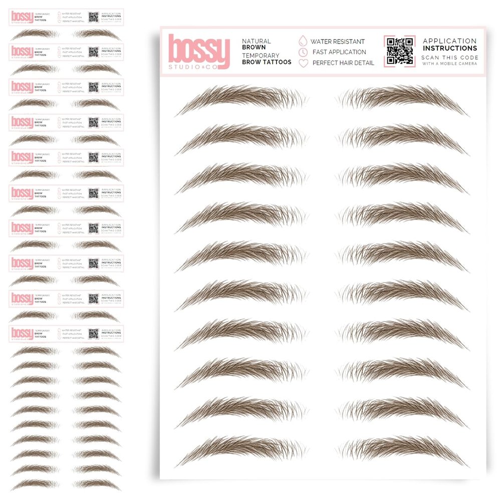 10 Pack Temporary Eyebrow Tattoos Waterproof Eyebrow Stickers, False Tattoos Hair Like Peel Off Instant Transfer Brows For Women And Men | Natural Strokes, Shaping (natural, brown)