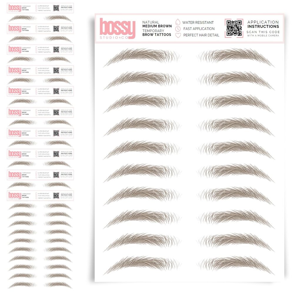10 Pack Temporary Eyebrow Tattoos Waterproof Eyebrow Stickers, False Tattoos Hair Like Peel Off Instant Transfer Brows For Women And Men | Natural Strokes, Shaping (natural, medium brown)
