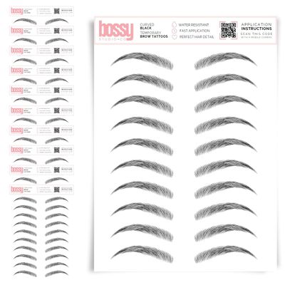 10 Pack Temporary Eyebrow Tattoos Waterproof Eyebrow Stickers, False Tattoos Hair Like Peel Off Instant Transfer Brows For Women And Men | Natural Strokes, Shaping (curved, black)