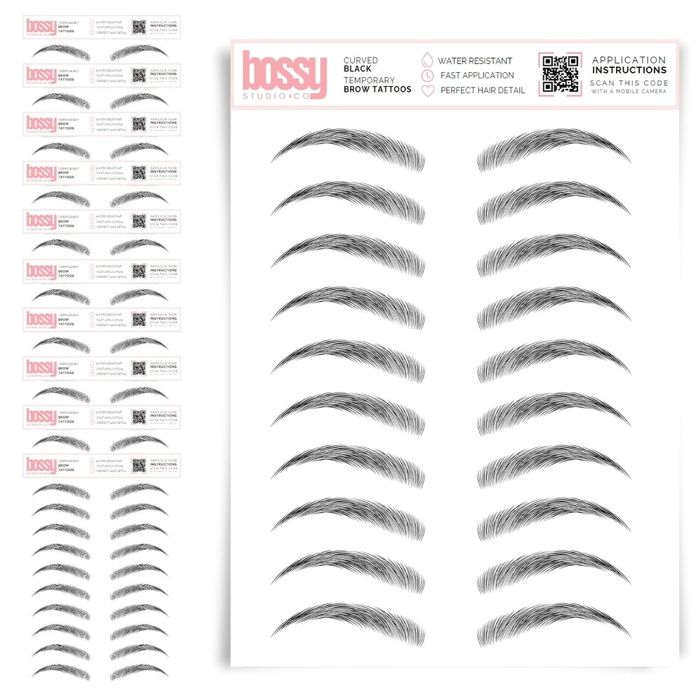 10 Pack Temporary Eyebrow Tattoos Waterproof Eyebrow Stickers, False Tattoos Hair Like Peel Off Instant Transfer Brows For Women And Men | Natural Strokes, Shaping (curved, black)