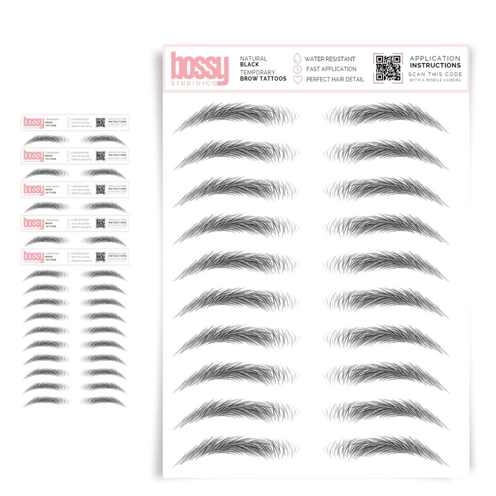 5 Pack Temporary Eyebrow Tattoos Waterproof Eyebrow Stickers, False Tattoos Hair Like Peel Off Instant Transfer Brows For Women And Men | Natural Strokes, Shaping (natural, black)