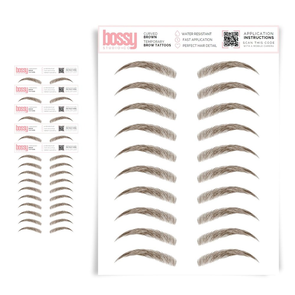 5 Pack Temporary Eyebrow Tattoos Waterproof Eyebrow Stickers, False Tattoos Hair Like Peel Off Instant Transfer Brows For Women And Men | Natural Strokes, Shaping (curved, brown)