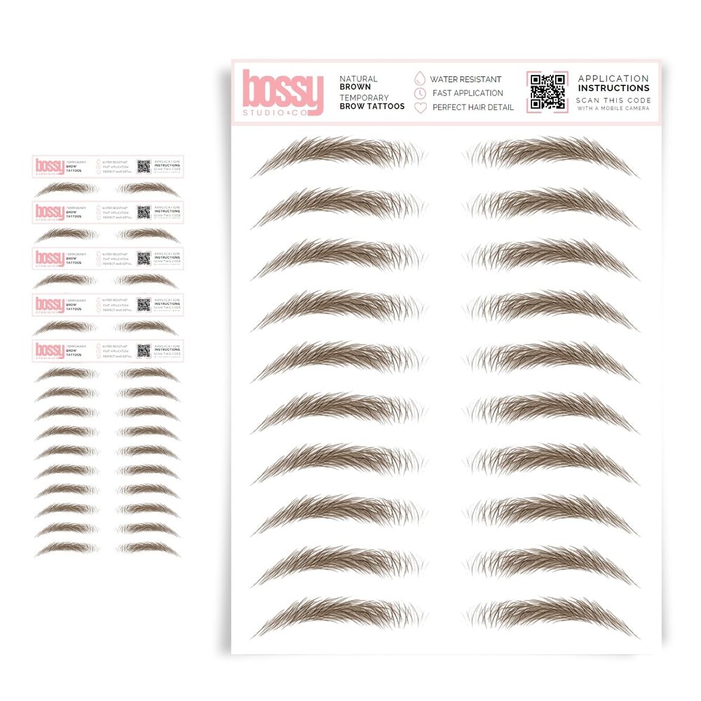 5 Pack Temporary Eyebrow Tattoos Waterproof Eyebrow Stickers, False Tattoos Hair Like Peel Off Instant Transfer Brows For Women And Men | Natural Strokes, Shaping (natural, brown)