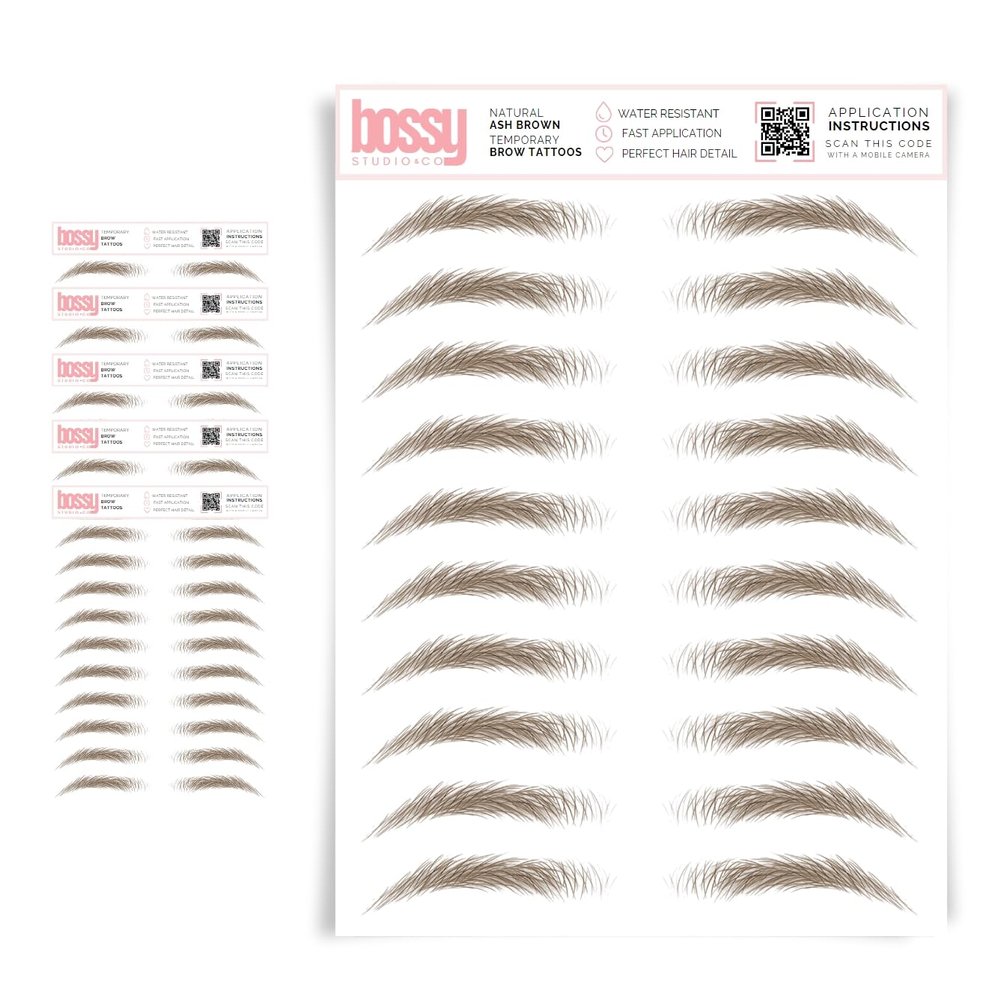5 Pack Temporary Eyebrow Tattoos Waterproof Eyebrow Stickers, False Tattoos Hair Like Peel Off Instant Transfer Brows For Women And Men | Natural Strokes, Shaping (natural, ash brown)