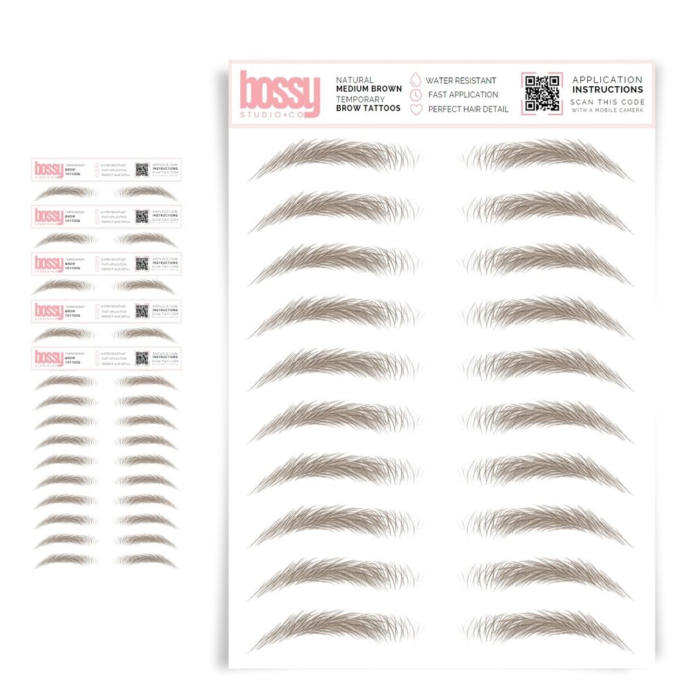 5 Pack Temporary Eyebrow Tattoos Waterproof Eyebrow Stickers, False Tattoos Hair Like Peel Off Instant Transfer Brows For Women And Men | Natural Strokes, Shaping (natural, medium brown)