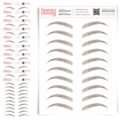 10 Pack Temporary Eyebrow Tattoos Waterproof Eyebrow Stickers, False Tattoos Hair Like Peel Off Instant Transfer Brows For Women And Men | Natural Strokes, Shaping (curved, medium brown)