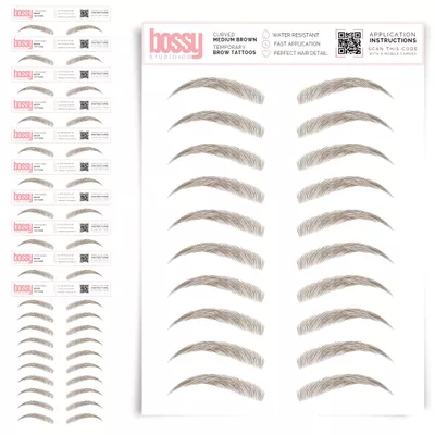 10 Pack Temporary Eyebrow Tattoos Waterproof Eyebrow Stickers, False Tattoos Hair Like Peel Off Instant Transfer Brows For Women And Men | Natural Strokes, Shaping (curved, medium brown)