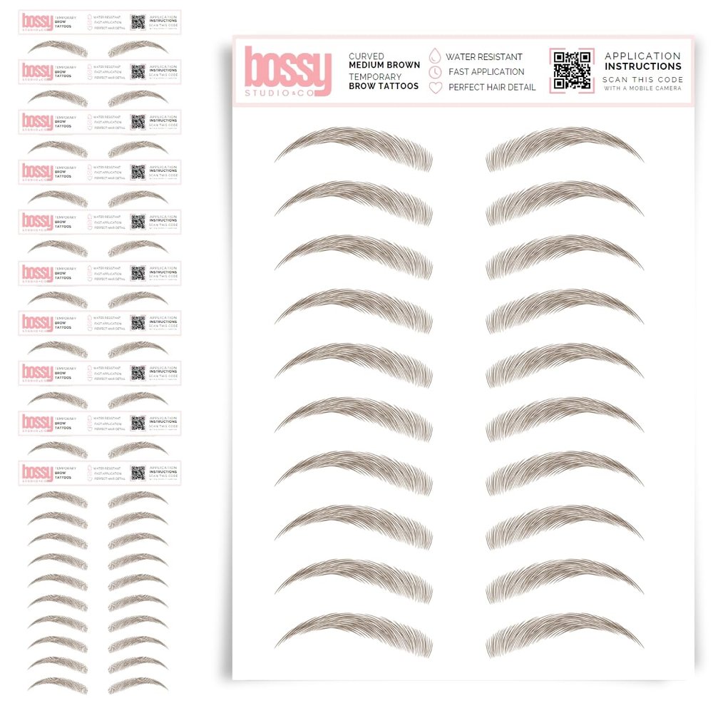 10 Pack Temporary Eyebrow Tattoos Waterproof Eyebrow Stickers, False Tattoos Hair Like Peel Off Instant Transfer Brows For Women And Men | Natural Strokes, Shaping (curved, medium brown)