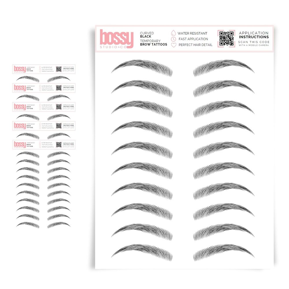 5 Pack Temporary Eyebrow Tattoos Waterproof Eyebrow Stickers, False Tattoos Hair Like Peel Off Instant Transfer Brows For Women And Men | Natural Strokes, Shaping (curved, black)