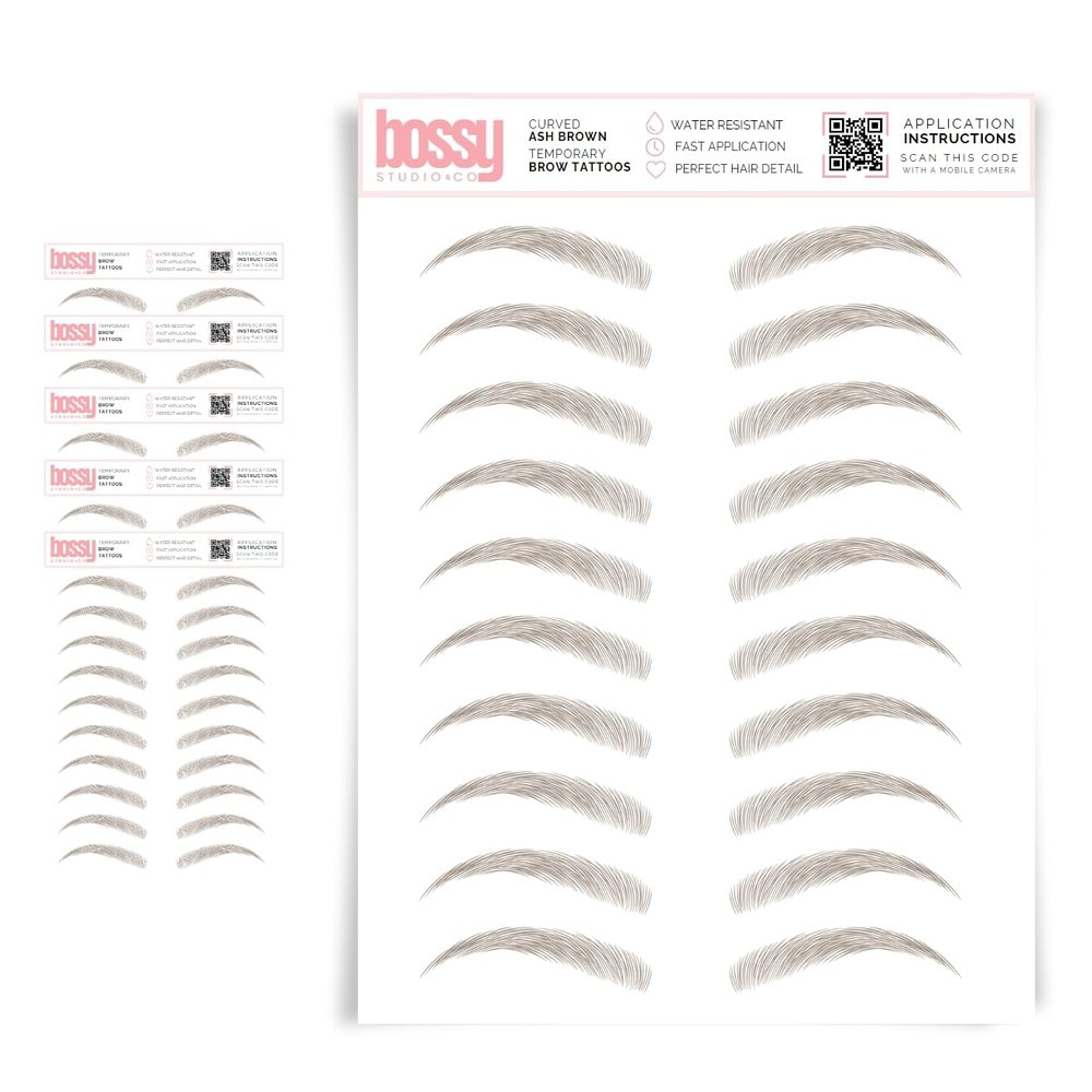 5 Pack Temporary Eyebrow Tattoos Waterproof Eyebrow Stickers, False Tattoos Hair Like Peel Off Instant Transfer Brows For Women And Men | Natural Strokes, Shaping (curved, ash brown)