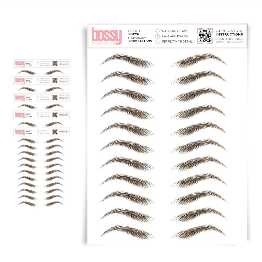 5 Pack Temporary Eyebrow Tattoos Waterproof Eyebrow Stickers, False Tattoos Hair Like Peel Off Instant Transfer Brows For Women And Men | Natural Strokes, Shaping (arched, brown)