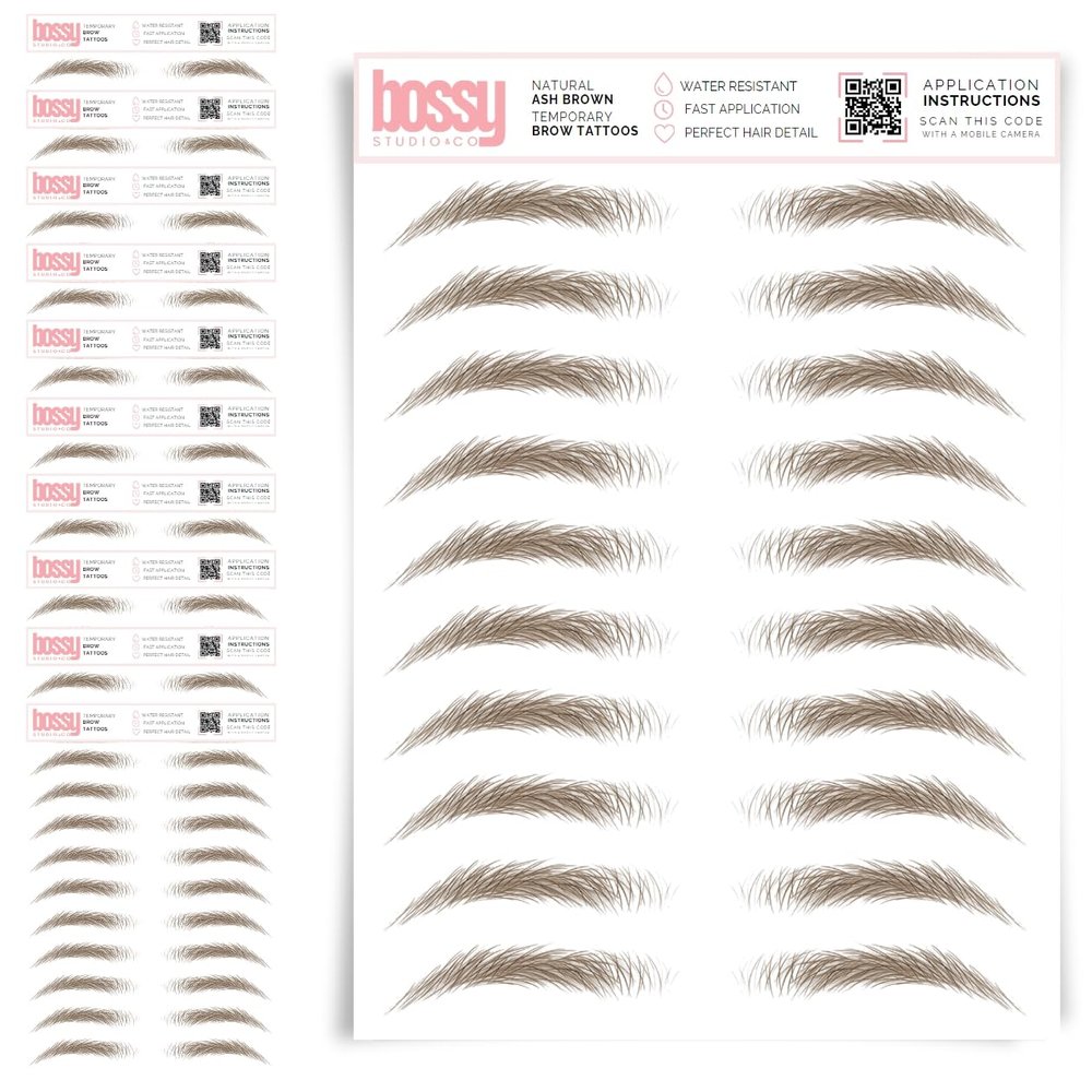 10 Pack Temporary Eyebrow Tattoos Waterproof Eyebrow Stickers, False Tattoos Hair Like Peel Off Instant Transfer Brows For Women And Men | Natural Strokes, Shaping (natural, ash brown)