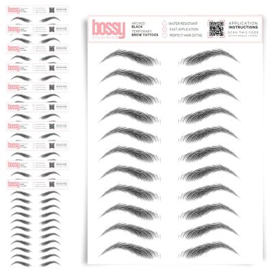 10 Pack Temporary Eyebrow Tattoos Waterproof Eyebrow Stickers, False Tattoos Hair Like Peel Off Instant Transfer Brows For Women And Men | Natural Strokes, Shaping (arched, black)