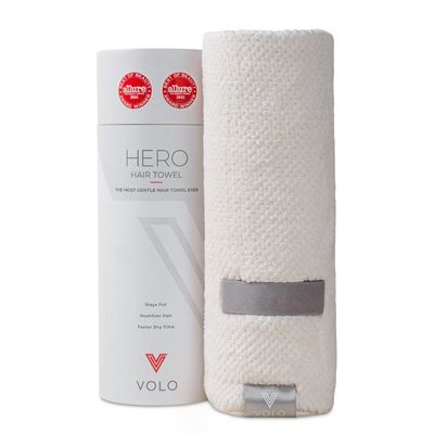 VOLO Hero Hair Towel | Super Absorbent Quick Dry Nanoweave | Reduces Dry Time by 50% | Large Wrap for All Hair Types Salt White - Tube