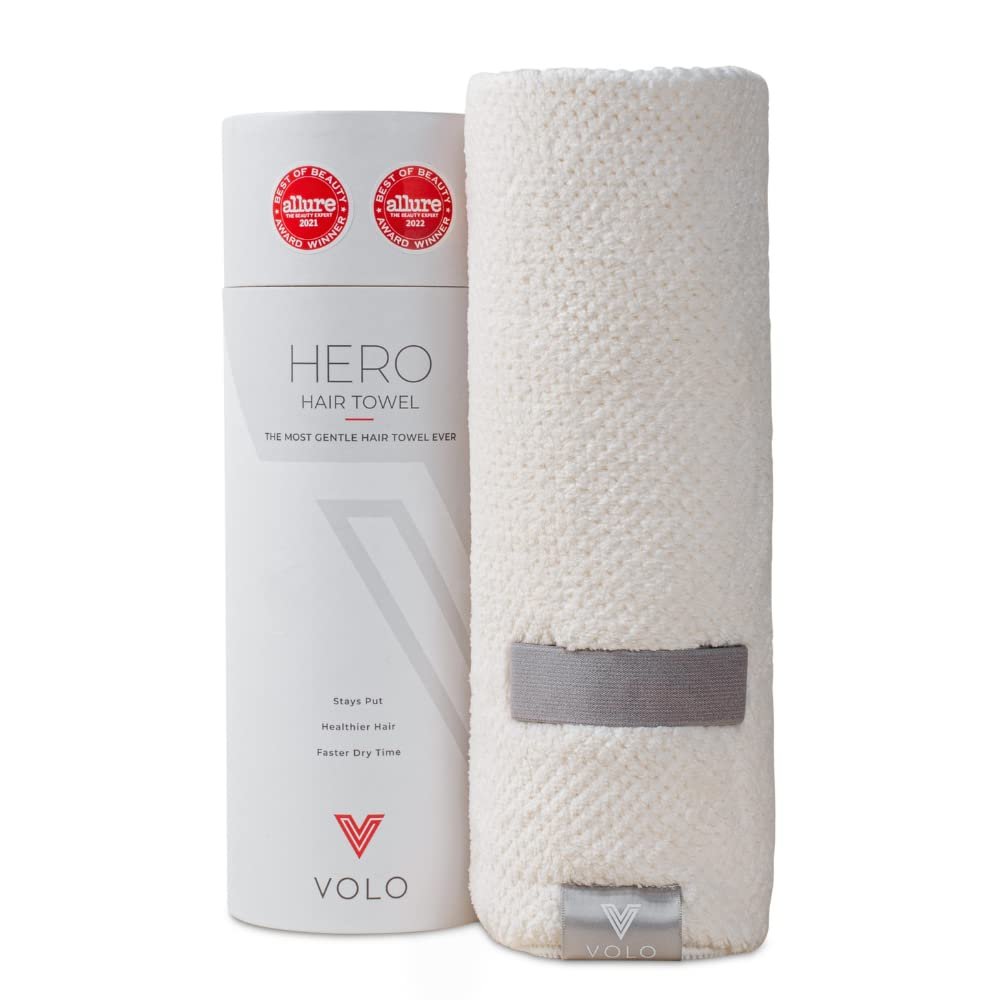 VOLO Hero Hair Towel | Super Absorbent Quick Dry Nanoweave | Reduces Dry Time by 50% | Large Wrap for All Hair Types Salt White - Tube