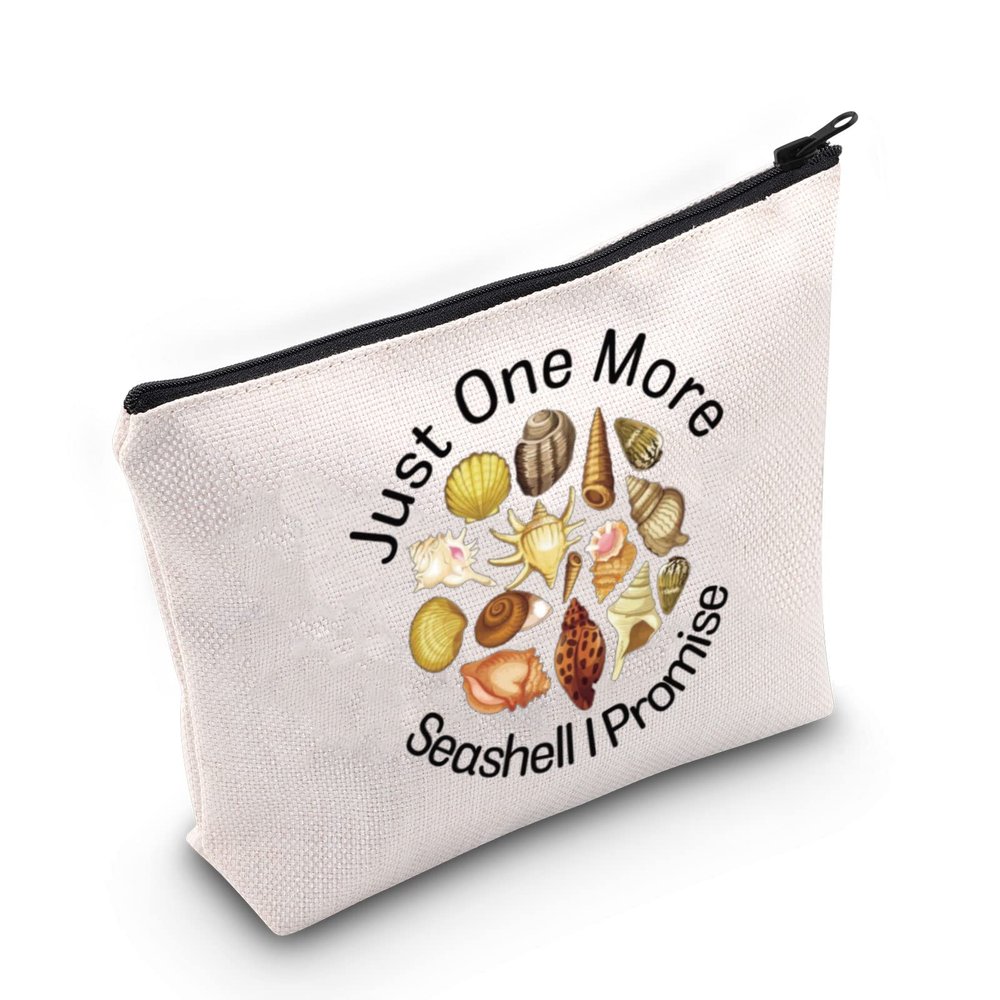 G2TUP Just One More Seashell I Promise Makeup Bag - Shelling Beach Cosmetic Bag for Seashells Lover and Beach Lover (White)