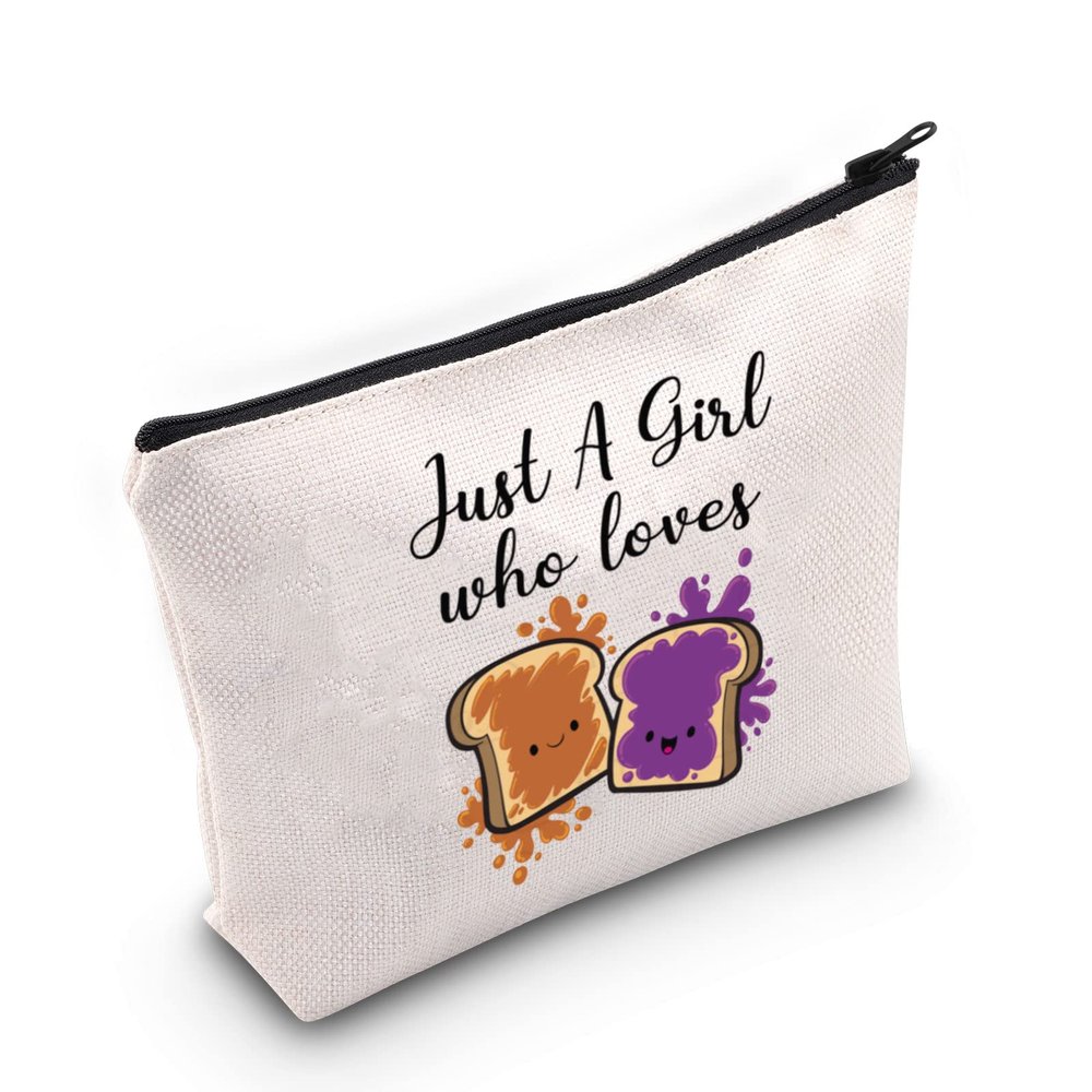 G2TUP Peanut Butter and Jelly Lover Gift Just A Girl Who Loves Peanut Butter and Jelly Makeup Bag Sandwich Lover Cosmetic Bag (Peanut Butter and Jelly White Bag)