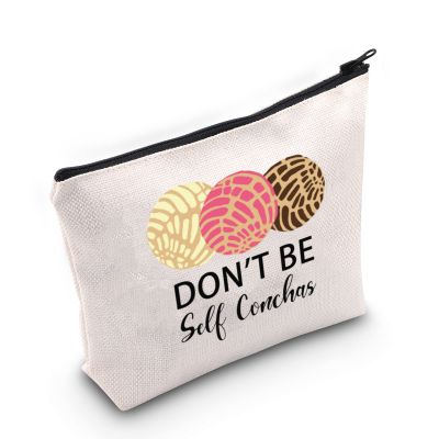 G2TUP Concha Bread Lover Gift Don't Be Self Conchas Makeup Bag Mexican Concha Lover Cosmetic Bag Bread Pun Lover Gift Pan Dulce Lover Travel Bag