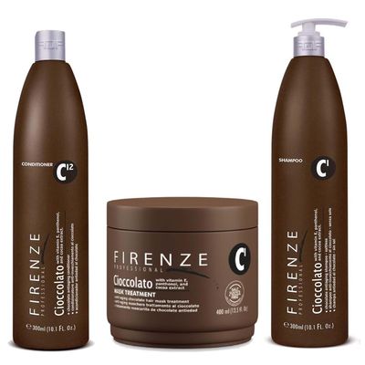 Firenze Professional Anti-aging Care Bundle - Cioccolato Shampoo, Intense Conditioner and Cioccolato Mask Treatment Pack with Includes Gift Bag