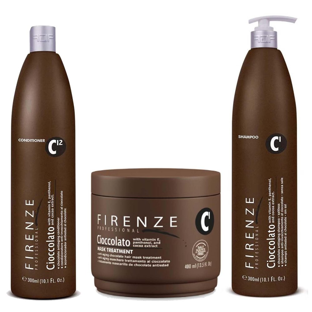 Firenze Professional Anti-aging Care Bundle - Cioccolato Shampoo, Intense Conditioner and Cioccolato Mask Treatment Pack with Includes Gift Bag