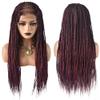 31'' Box Braided Wigs for Black Women 3.5''X5.5'' Swiss Lace Front Hand Braided Wig with Natural Baby Hair Full Cap Tribal Braids Wigs (#T1B/BUG Black Mix Red), 11 Fl Oz view 3