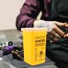 Ciieeo Blade Dispenser Case Disposable Razor Blade Disposal Case Barber Shop Storage Bank Container for Used Razor Blades Broken Cutter Devices Old Waste Blades Yellow view 4