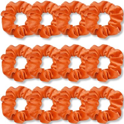 IVARYSS Orange Scrunchies, Premium Velvet Soft Fall Hair Scrunchy, Halloween Thick Elastic Bands, Hair Accessories for Women and Girls, 12 Pack