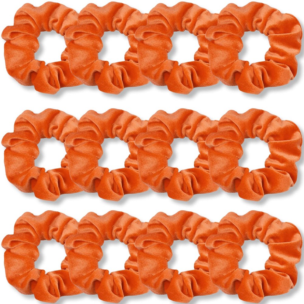 IVARYSS Orange Scrunchies, Premium Velvet Soft Fall Hair Scrunchy, Halloween Thick Elastic Bands, Hair Accessories for Women and Girls, 12 Pack