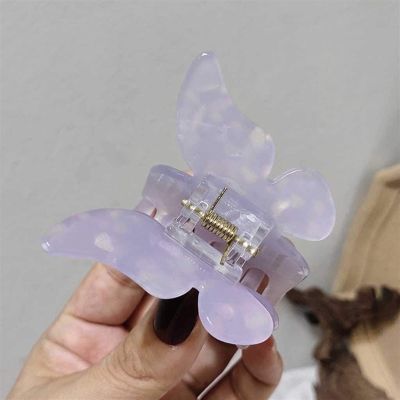 2PCS 2021 Summer Small Purple Butterfly Hair Claws Hairpin Cute Transparent Grabs Acrylic Hair Clip for Women Sweet Accessories (Color : A)