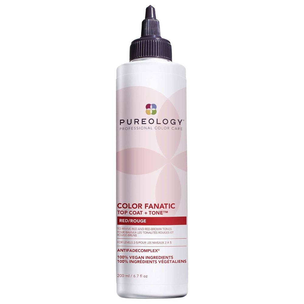 Pureology Color Fanatic Top Coat + Tone Red High-Gloss Hair Toner | Hair Gloss for Color-Treated Hair | Glaze For Bright Red & Ruby Hair | 6.7 Fl Oz