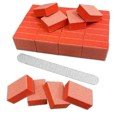 PrettyClaw 40pc Disposable Mini Nail Buffer 2 Sided Block for Nail Manicure Pedicure 80/80 Grit Orange Buffing Sanding Blocks Nail File + Free 80/80 Zebra Nail File