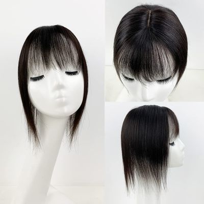 3.94"x 4.72"Injected Skin Base Topper with Air Bangs Remy Human Hair 20inch Natural Skin Scalp 4D Fringe for Women Hide White Hair